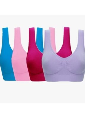 Sports Bra 4 Pack Blue Pink Rose Purple 3XL 38DD 40D 42A 42B  42C